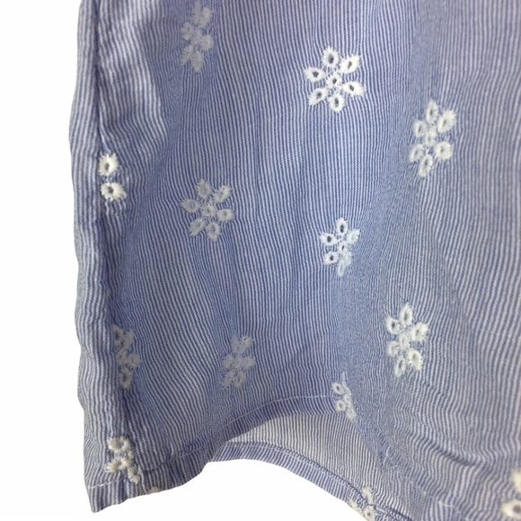 H&M LOGG Cami Top Eyelet Lace Stripe Spaghetti Strap Blue White Lightweight - Picture 5 of 7